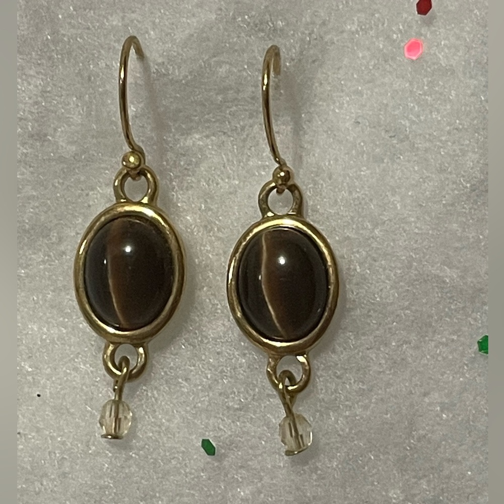 Tigers eye and gold plated earrings